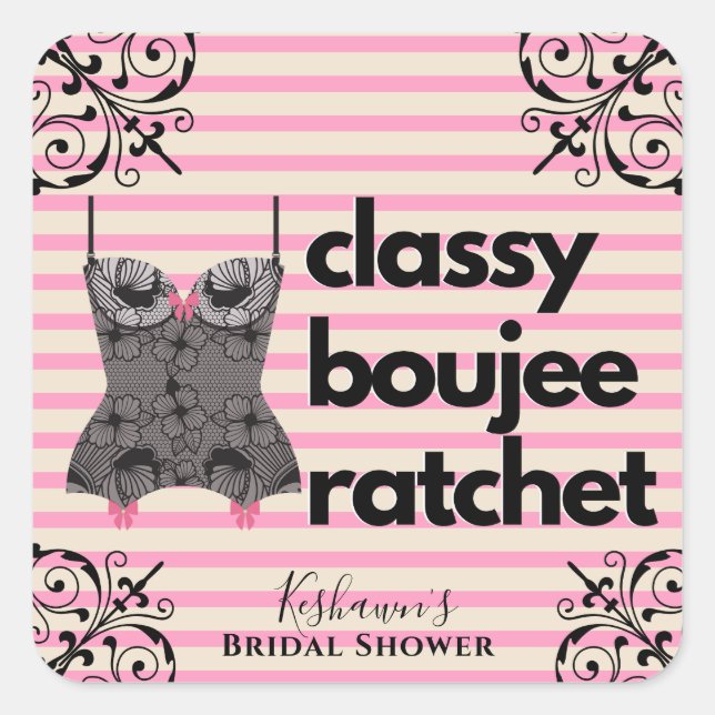 Classy Boujee Ratchet | Rosa und schwarze Fingerie Quadratischer Aufkleber (Vorderseite)