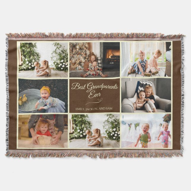 Classy Brown Foto Collage Beste Großeltern Decke (Vorderseite)
