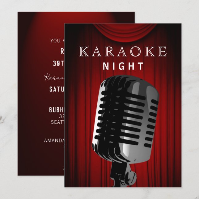 Classy Bühne 30. Geburtstag Karaoke Night Party Einladung (Vorne/Hinten)