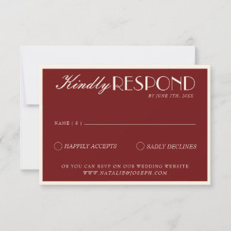 Classy Burgundy Cream Fancy Old Money Wedding RSVP Karte