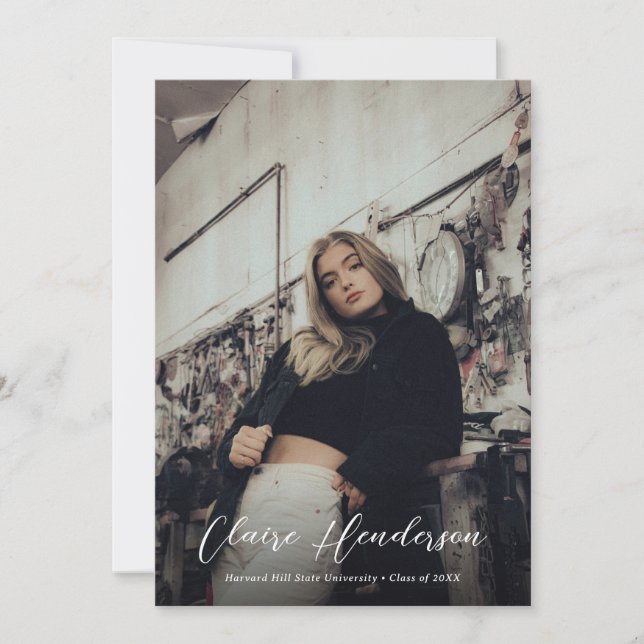 Classy Burgundy Script Foto Collage Abschluss Ankündigung (Vorderseite)