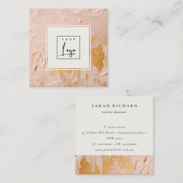 Classy Bush Pink Gold Öl Farbe Textur Logo Quadratische Visitenkarte (Vorne/Hinten)