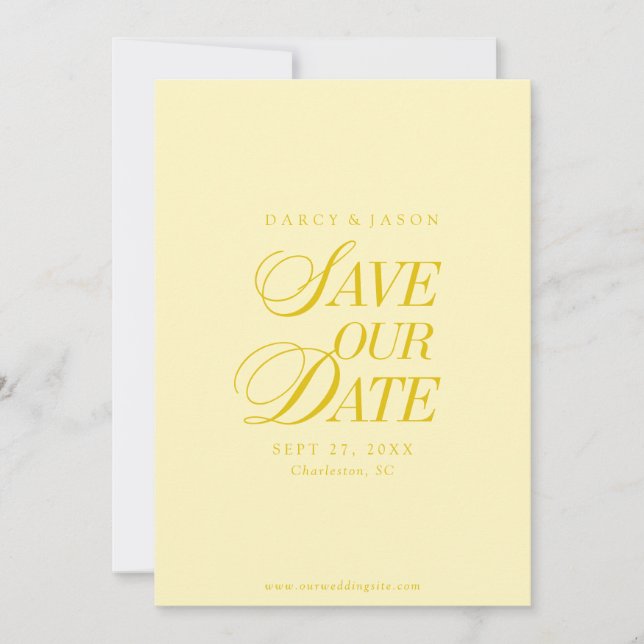 Classy Butter Yellow Elegant Save the Date Card (Vorderseite)