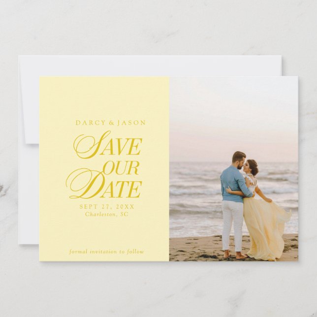 Classy Butter Yellow Elegant Save the Date Card (Devant)