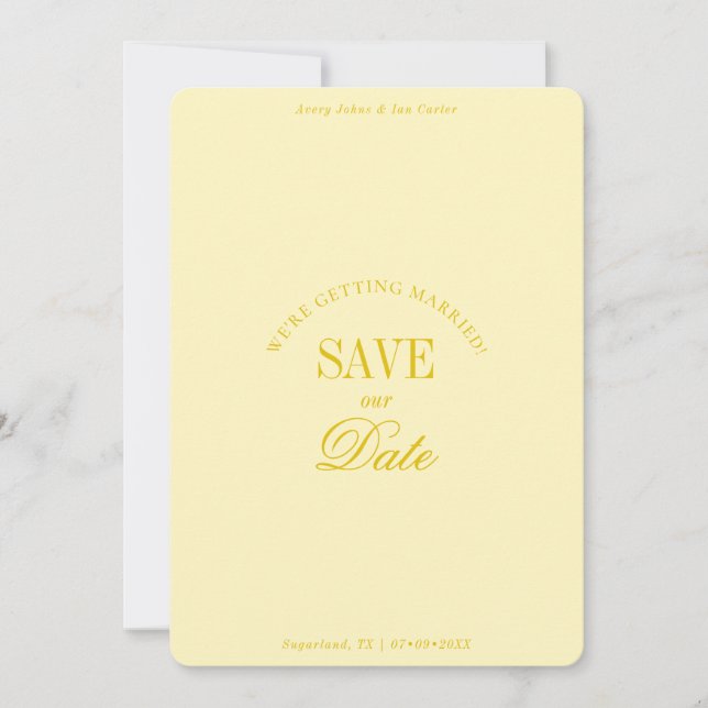 Classy Butter Yellow Elegant Save the Date Card (Devant)