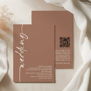 Classy Calligraphy QR Code Soft Brown Wedding Einladung