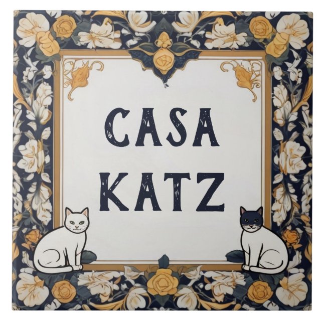 Classy Cat Custom House Name Plate Signature Plaqu Fliese (Vorderseite)