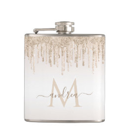 Classy Champagne Glitzer Tropfen Mit Monogramm Nam Flachmann