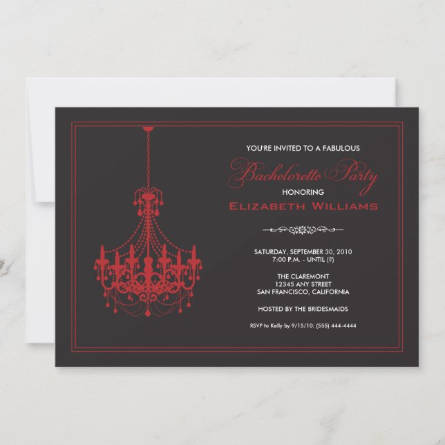 Classy Chandelier Bachelorette Einladung (rot) (Vorderseite)