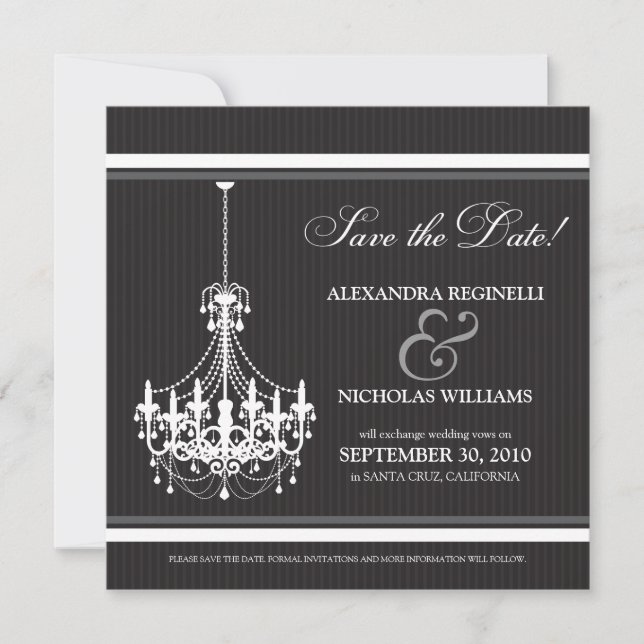 Classy Chandelier Save the Date (schwarz/weiß) (Vorderseite)