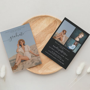 Classy Chic Black Foto Collage Graduation Party Einladung