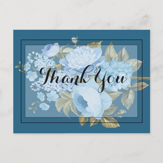 Classy Chic Blue Flororal Vielen Dank Postkarte (Vorderseite)