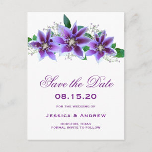 Classy Chic Clematis Wedding speichern das Datum Ankündigungspostkarte