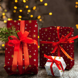 Classy Chic Elegant Gold Silver Red Christmas Star Geschenkpapier Set