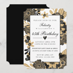 Classy Chic Floral Noir Invitation Anniversaire