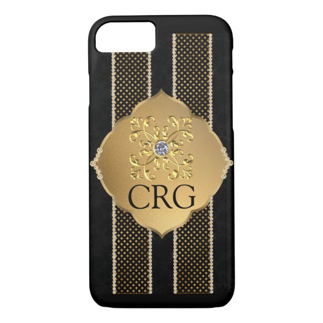 Classy Chic Gold Black Bling Monogram Case-Mate iPhone Hülle (Rückseite)