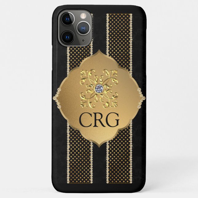 Classy Chic Gold Black Bling Monogram Case-Mate iPhone Hülle (Rückseite)