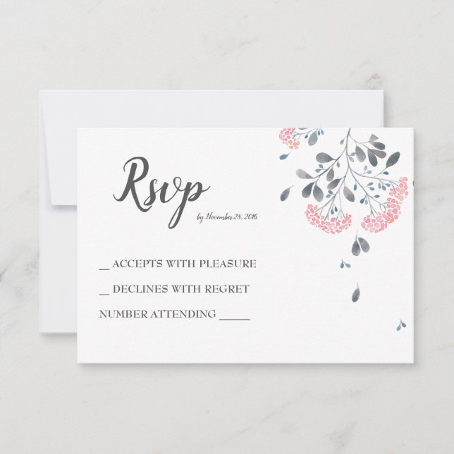 Classy chic gray pink Aquarell Hochzeit RSVP (Vorderseite)
