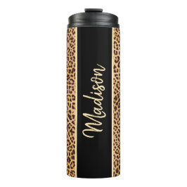 Classy Chic Leopard Print Black Brown Personalisie Thermosbecher