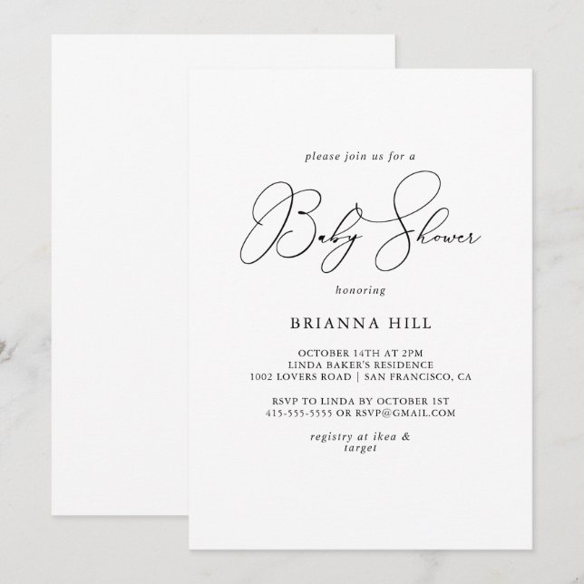 Classy Chic Minimalistisch Baby Dusche Einladung (Vorne/Hinten)