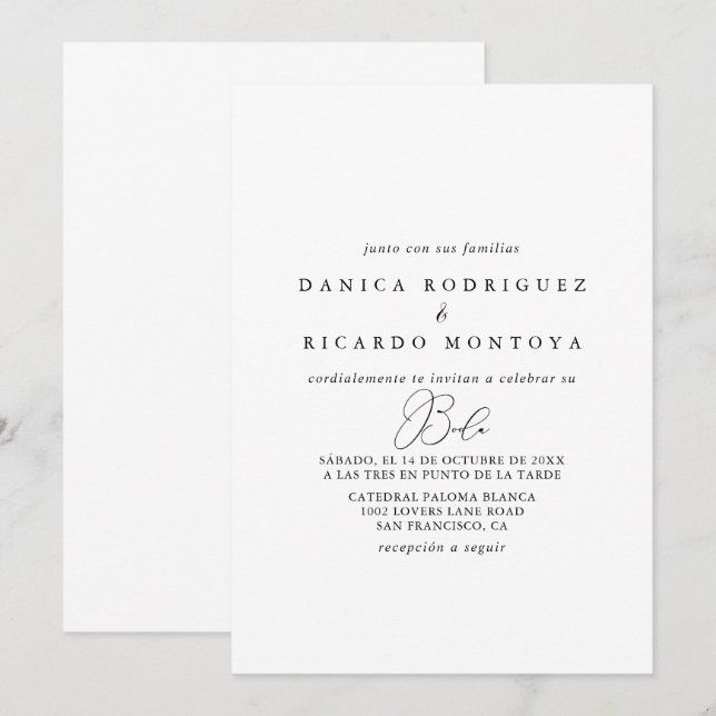 Classy Chic Minimalistisch Spanish Wedding Einladu Einladung (Vorne/Hinten)