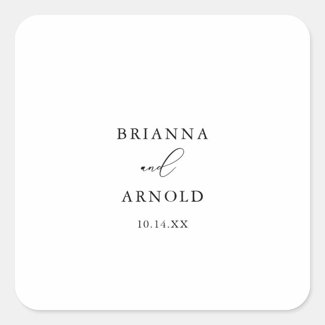 Classy Chic Minimalistisch Wedding Umschlag Aufkle Quadratischer Aufkleber (Vorderseite)
