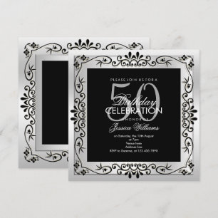 Classy Chic Silver Decorative Gerahmt 50. Geburtst Einladung