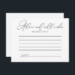 Classy Chic Wedding Advice Card Postkarte<br><div class="desc">Diese schicke Hochzeitsratenkarte ist perfekt für eine rustikale Hochzeit. Das einfache und elegante Design zeichnet sich durch klassische und extravagante Schriftzeichen in Schwarz und Weiß aus. Diese Karten sind ideal für Hochzeiten, Brautparty, Babydusche, Graduiertenfest u.v.m. Personalisieren Sie die Karten mit den Namen der Braut und Bräutigam, den Eltern, die Sie...</div>