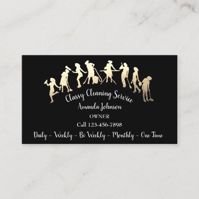 Classy Cleaning Services Gold Logo Maid Black Visitenkarte (Vorderseite)
