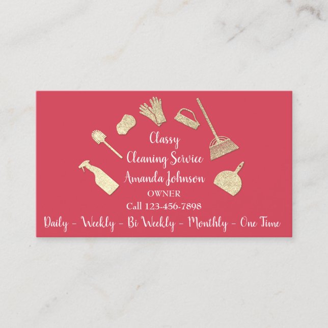 Classy Cleaning Services Gold Logo Maid Klasse Visitenkarte (Vorderseite)