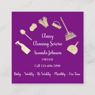 Classy Cleaning Services Gold Logo Maid Pink Berry Quadratische Visitenkarte