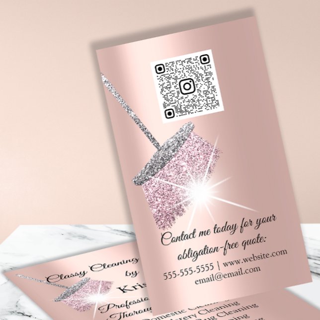 Classy Cleaning Services House Behalte QRCode-Logo Visitenkarte (Classy Cleaning Services House Keeping QRCode Logo Business Card)