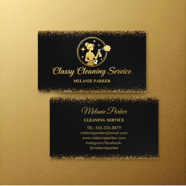 Classy Cleaning Services Logo Maid gold Visitenkarte (Von Creator hochgeladen)