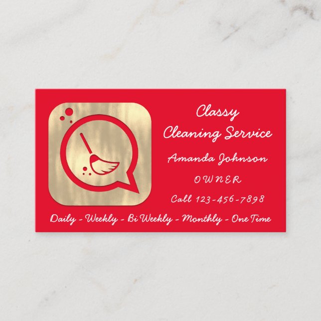 Classy Clearing Dienstmädchen Gold Groom Logo Rot Visitenkarte (Vorderseite)