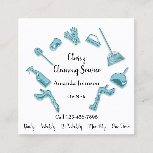 Classy Clearing Service House Logo Maid Aquamarin  Quadratische Visitenkarte (Vorderseite)