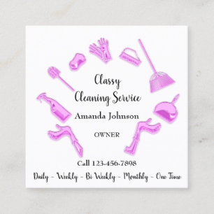 Classy Clearing Service House Logo Maid Pink White Quadratische Visitenkarte