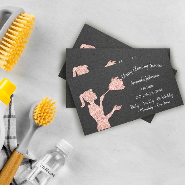 Classy Clearing Services Rose Logo Maid Kraft Glam Visitenkarte (Classy Cleaning Services Rose Logo Maid Kraft Glam Business Card)