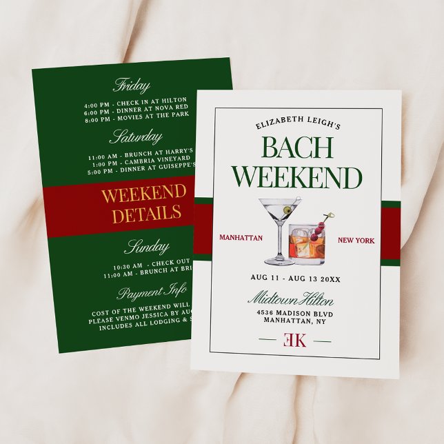 Classy Cocktail Green & Red Bachelorette Wochenend Einladung (Von Creator hochgeladen)
