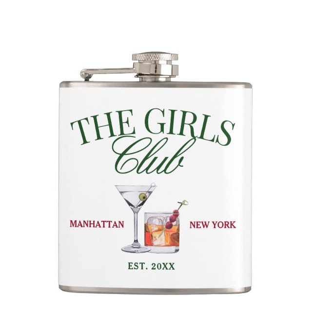 Classy Cocktails Green & Red Girl's Club Flachmann (Vorderseite)
