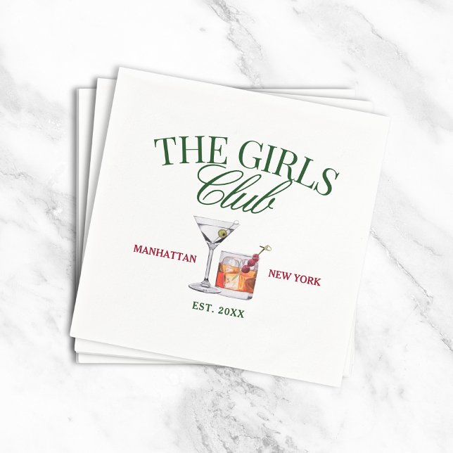 Classy Cocktails Green & Red Girl's Club Serviette (Von Creator hochgeladen)