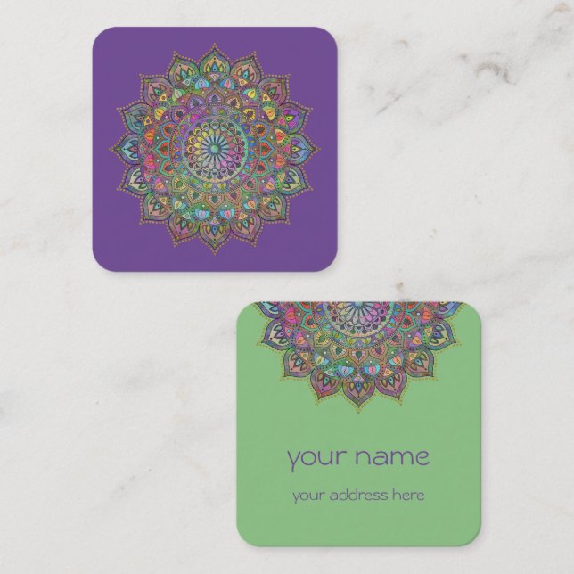 Classy Colorful Mandala India Style 1 Quadratische Visitenkarte (Vorne/Hinten)