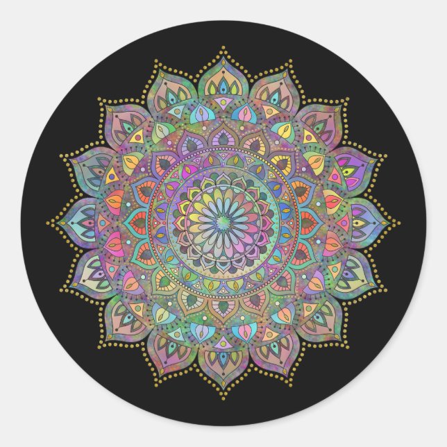 Classy Colorful Mandala India Style 1 Runder Aufkleber (Vorderseite)