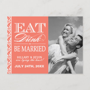 Classy Coral Damask Save the Date Ankündigungspostkarte