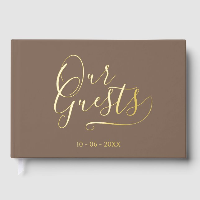 Classy Couple Initials Wedding Date Year Gold Gästebuch (Vorderseite)