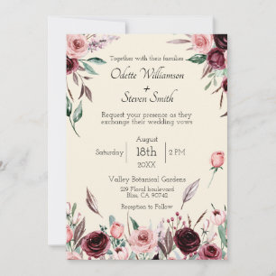 Classy Cream und Burgund Blume Rustikale Hochzeit Einladung