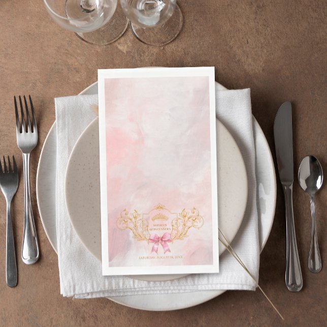 Classy Crown Pink Bow Quinceanera Custom Serviette (Classy Crown Pink Bow Quinceanera Custom Paper Guest Towels)