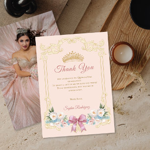 Classy Crown Pink Quinceanera Foto DankeYou Card Ankündigung