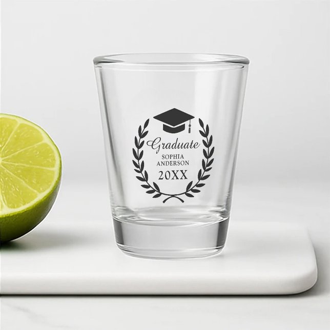 Classy Customized Grad Party Laurel Wreath Emblem Schnapsglas (Von Creator hochgeladen)