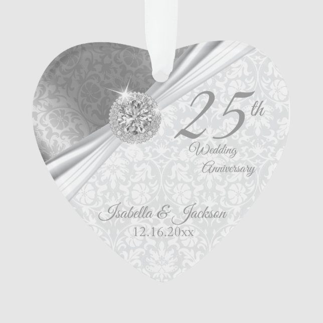 Classy Damask - 25. Hochzeitstag Ornament (Vorderseite)