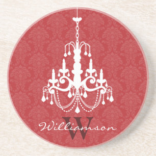 Classy Damask Chandelier Monogram Untersetzer (rot